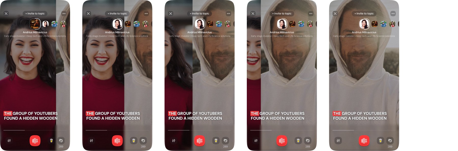 Final player designs showing tap to switch reply within a topic